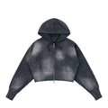 Dime Cropped Zip Hooded Sweater - Black Washed